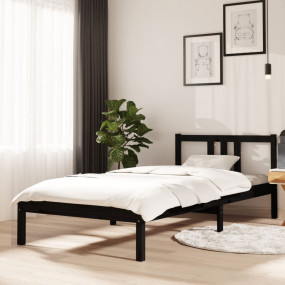 Bed Frame Black Solid pine wood 35.4x78.7 in Durable Be...
