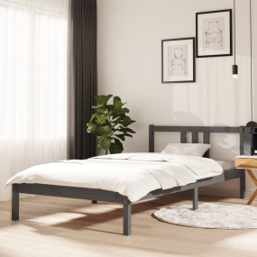 Bed Frame Grey Solid pine wood Twin Simple Bed Frame