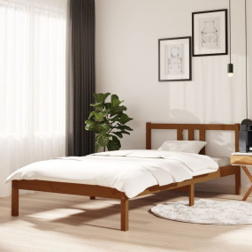 Bed Frame Honey brown Solid pine wood with plywood slat...