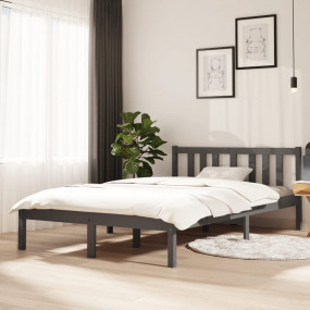 Bed Frame Grey Solid pine wood, Plywood 47.2 x 78.7 in ...
