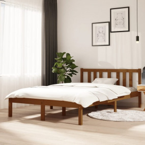 Bed Frame Honey brown Solid pinewood Full Durable Bed F...