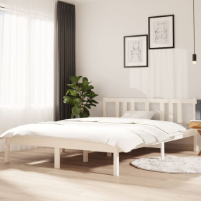 Bed Frame White Solid pinewood Full Durable Bed Frame