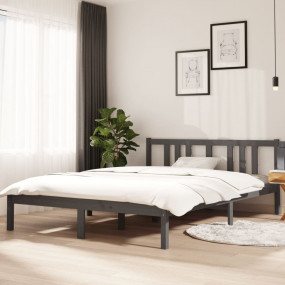 Bed Frame Grey Solid Pine Wood Double Sturdy Modern