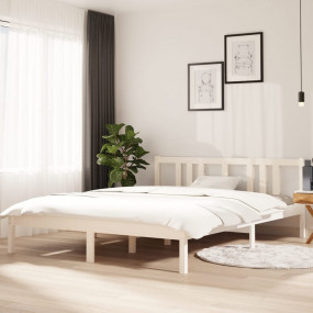 Bed Frame White Solid pine wood King Size Sturdy Bed Fr...