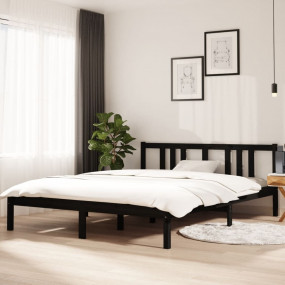 Bed Frame Black Solid Pine Wood King Durable Bed Frame