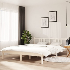 Bed Frame White Solid pine wood Double Durable Bed Fram...