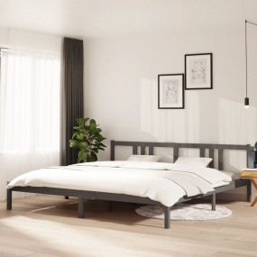 Bed Frame Gray Solid Pinewood 80 x 80 in Bed Frame Rect...