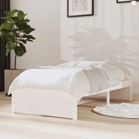 Bed Frame White Solid pinewood, Plywood Small Single Du...