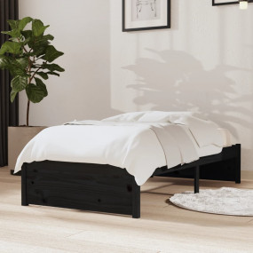 Bed Frame Black Solid pine wood, Plywood Small Single D...