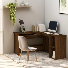 Corner Desk Brown Oak Engineered Wood Medium Sliding Co...