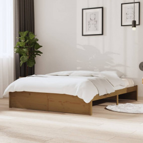 Bed Frame Honey Brown Solid pine wood and plywood 55.1 ...