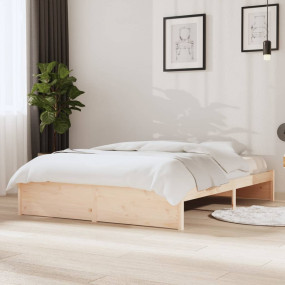 Bed Frame Natural wood Solid pine wood Double Bed Simpl...