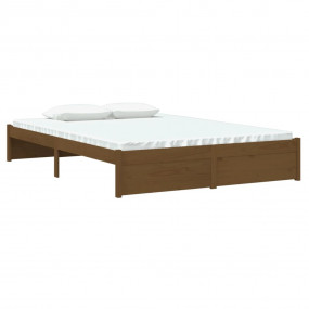 Bed Frame Honey Brown Solid Pine Wood and Plywood Doubl...