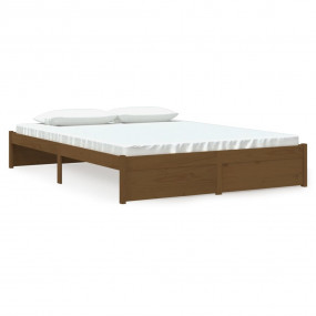 Bed Frame Honey Brown Solid Pine Wood, Plywood King Dur...