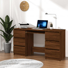 Writing Desk Brown Oak Engineered Wood Large Writing De...