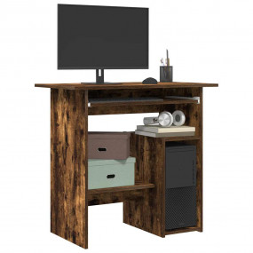 Desk Smoked Oak Engineered Wood Storage Desk Rectangula...
