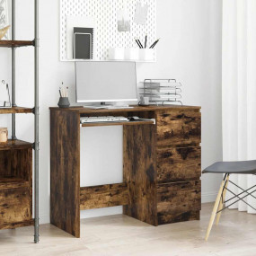 Desk Smoked Oak Engineered Wood Medium Desk Rectangular
