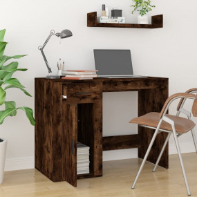 Desk Smoked Oak Engineered Wood Small Desk Rectangular ...