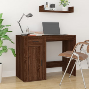 Desk Brown Oak Engineered Wood Medium Computer Desk Rec...