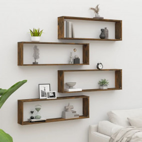 Wall Cube Shelf Set of 4 Smoked Oak Engineered Wood Sta...