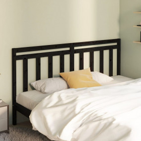 Bed Headboard Black Solid Pine Wood Decorative Inlays