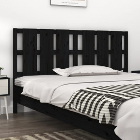 Bed Headboard Black Solid pine wood Decorative Inlays