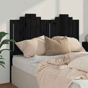 Bed Headboard Black Solid Pine Wood Decorative Inlays