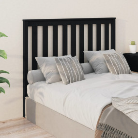 Bed Headboard Black Solid Pine Wood Decorative Inlays