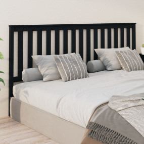 Bed Headboard Black Solid Pine Wood 81.1 x 2.4 x 39.8 i...