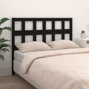 Bed Headboard Black Solid Pine Wood Decorative Inlays