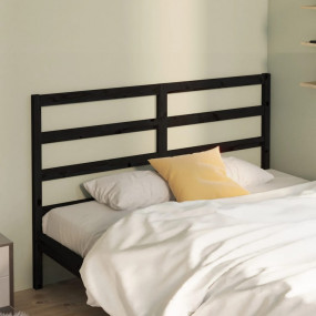Bed Headboard Black Solid Pine Wood Decorative Inlays