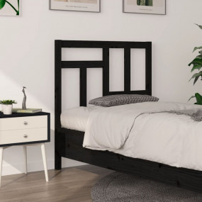 Bed Headboard Black Solid pine wood 37.6 x 1.6 x 39.4 i...