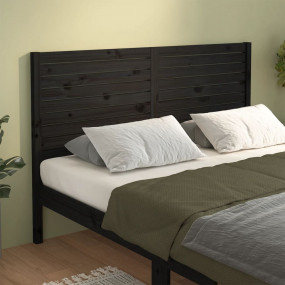 Bed Headboard Black Solid Pine Wood Decorative Inlays