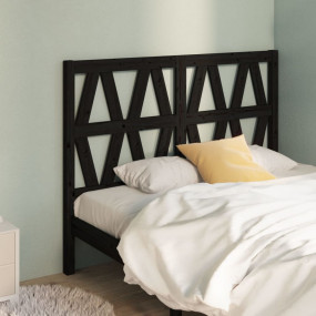 Bed Headboard Black Solid Pine Decorative Inlays Rectan...