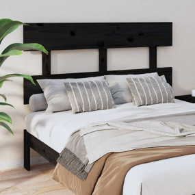 Bed Headboard Black Solid Pine Wood 56.7 in x 31.9 in