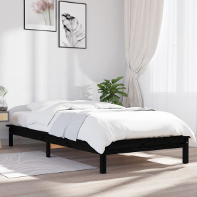 Bed Frame Black Solid pine wood 35.4 x 78.7 in Bed Fram...