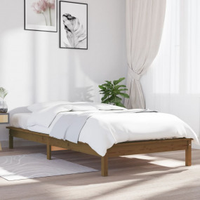 Bed Frame Honey brown Solid pine wood Twin Durable Bed ...