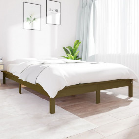 Bed Frame Honey Brown Solid Pine Wood Full Durable Bed ...