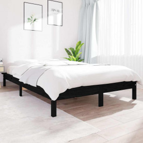 Bed Frame Black Solid Pine Wood 47x79 in Durable Bed Fr...