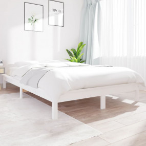 Bed Frame White Solid pine wood 55.1x78.7 in Durable Be...