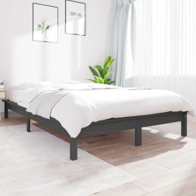 Bed Frame Grey Solid pine wood 55 x 79 in Decorative In...
