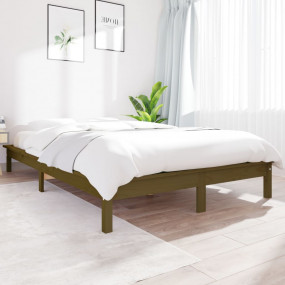 Bed Frame Honey Brown Solid Pine Wood Full Durable Bed ...