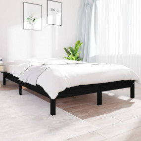 Bed Frame Black Solid Pine Wood King Size Decorative In...