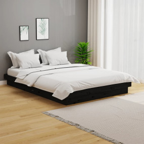 Bed Frame Black Solid pine wood Full Double Bed Rectang...