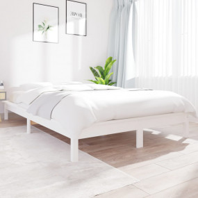 Bed Frame White Solid pine wood Double bed Decorative I...