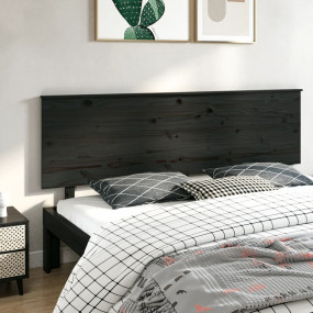 Bed Headboard Black Solid pine wood 80.3 in width