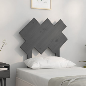 Bed Headboard Grey Solid Pine Wood Decorative Inlays