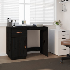 Desk Black Solid Pine Wood Medium Desk Rectangular Mode...