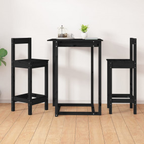 Bar Chair Set of 2 Black Solid pine wood Medium Bar Cha...
