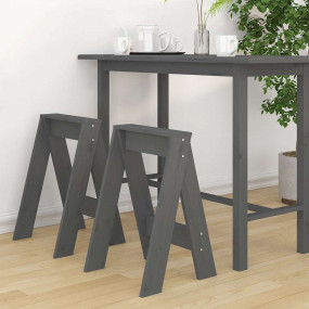 Stool Set of 2 Grey Solid pine wood Medium Stool Square
